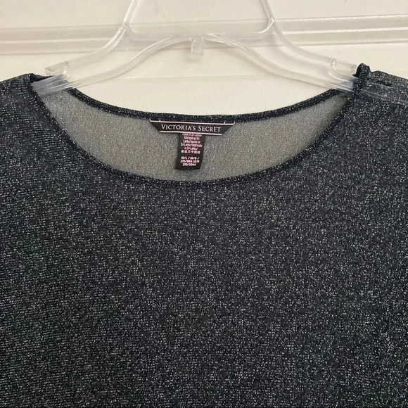 Victoria’s Secret Black Sheer Metallic Long Sleeve Shirt M/L - Picture 4 of 9